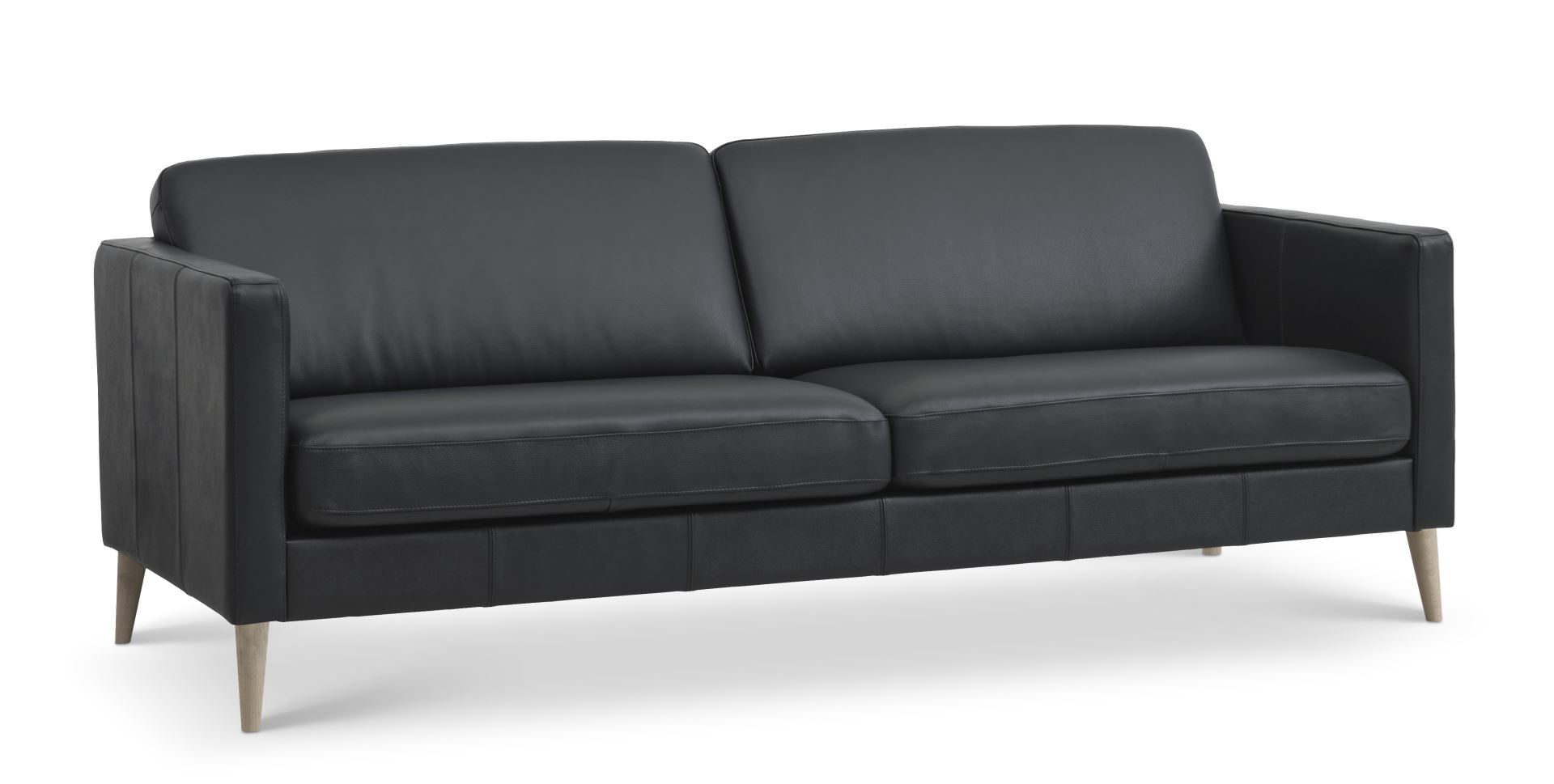 Ask Pers Sofa Sort Semianilin Læder Og Natur Træ