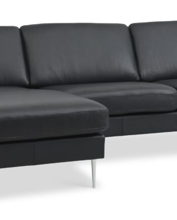 Ask Sæt 51 3d Sofa     Chaiselong Sort Semianilin Læder Og Børstet Aluminium