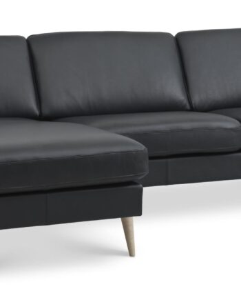 Ask Sæt 51 3d Sofa     Chaiselong Sort Semianilin Læder Og Natur Træ
