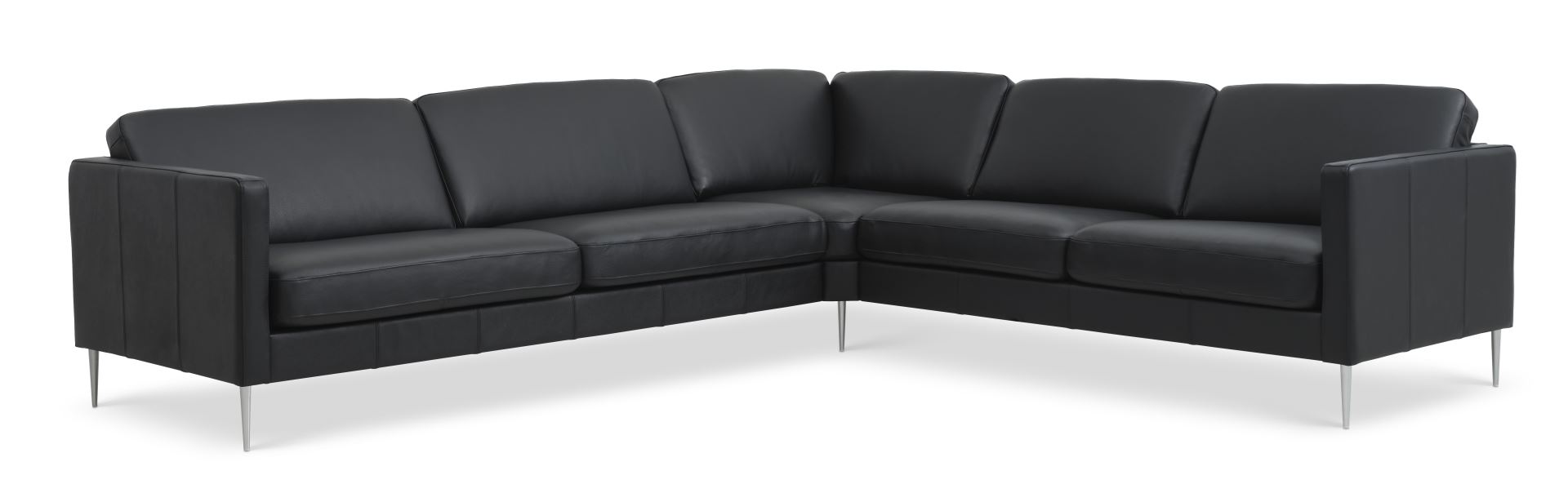 Ask Sæt 57 Hjørnesofa Sort Semianilin Læder Og Børstet Aluminium