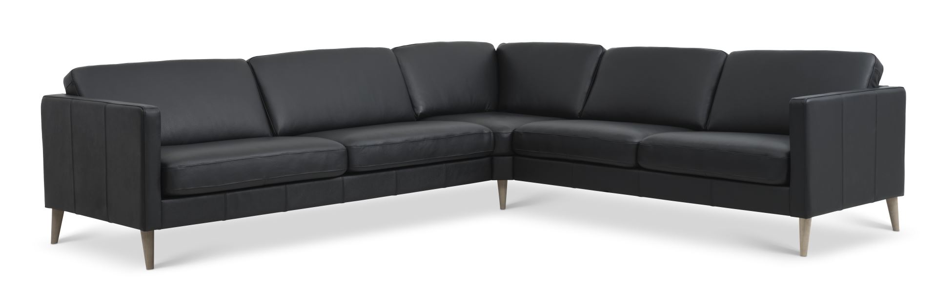 Ask Sæt 57 Hjørnesofa Sort Semianilin Læder Og Natur Træ