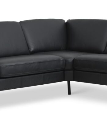 Ask Sæt 57 Hjørnesofa Sort Semianilin Læder Og Sort Metal