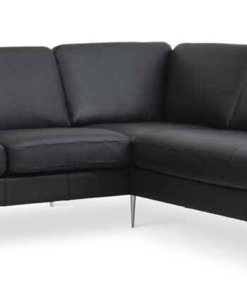 Ask Sæt 53 Lille Oe Sofa     Højre Chaiselong Sort Semianilin Læder Og Børstet Aluminium