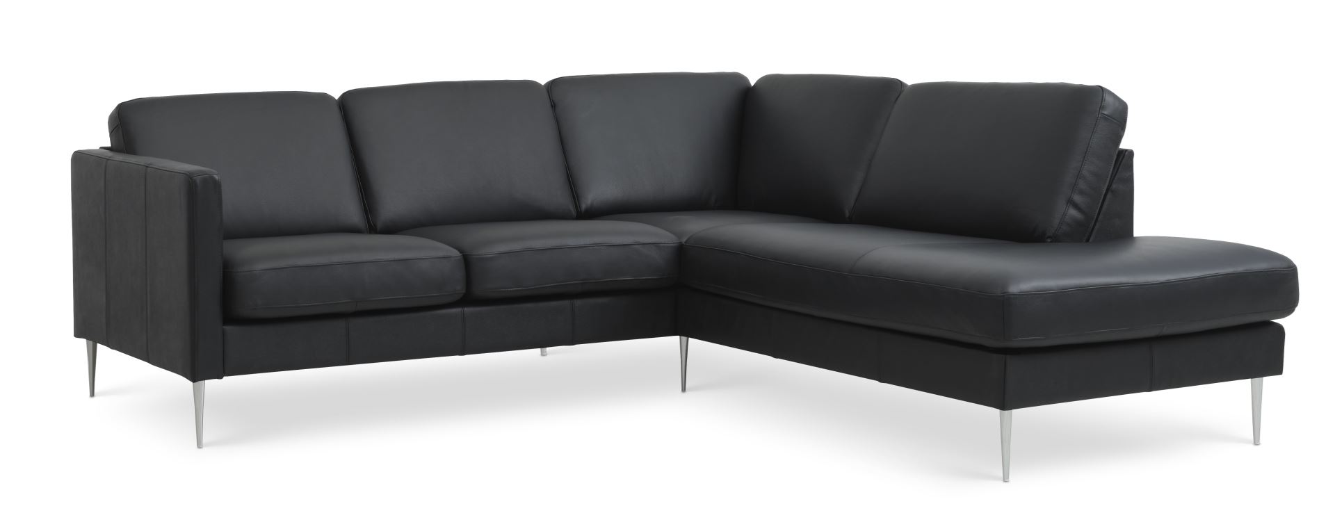 Ask Sæt 53 Lille Oe Sofa Højre Chaiselong Sort Semianilin Læder Og Børstet Aluminium