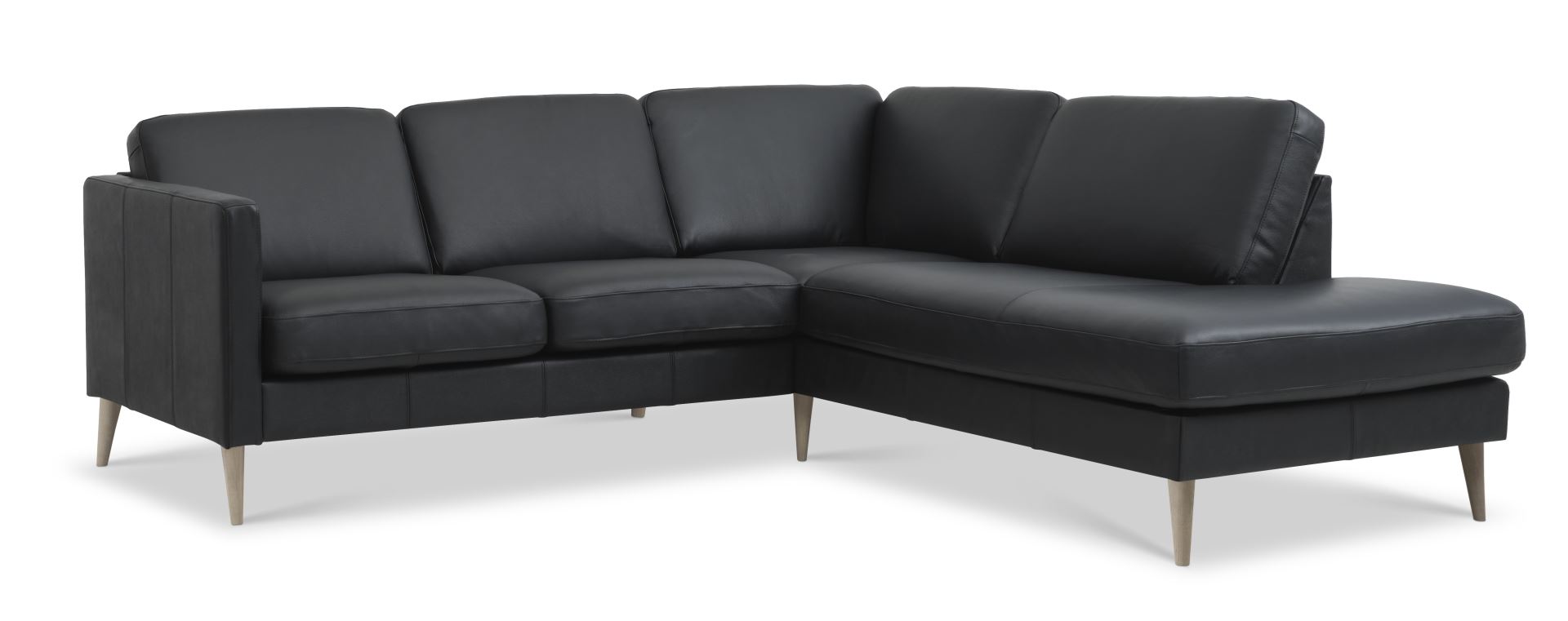 Ask Sæt 53 Lille Oe Sofa Højre Chaiselong Sort Semianilin Læder Og Natur Træ