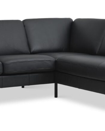 Ask Sæt 53 Lille Oe Sofa     Højre Chaiselong Sort Semianilin Læder Og Sort Metal