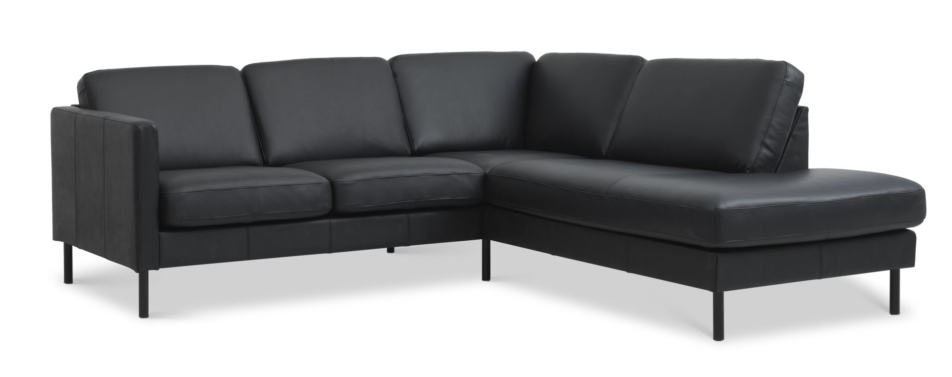 Ask Sæt 53 Lille Oe Sofa Højre Chaiselong Sort Semianilin Læder Og Sort Metal