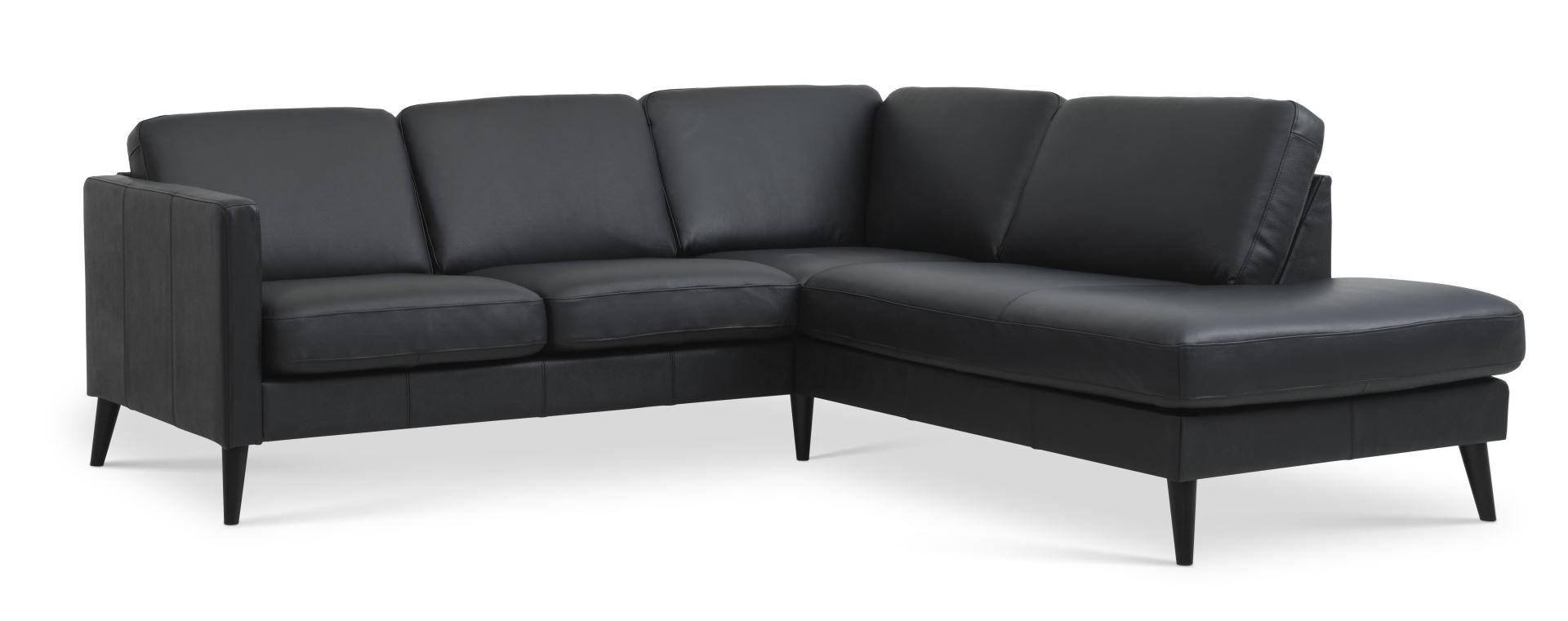 Ask Sæt 53 Lille Oe Sofa Højre Chaiselong Sort Semianilin Læder Og Sort Træ