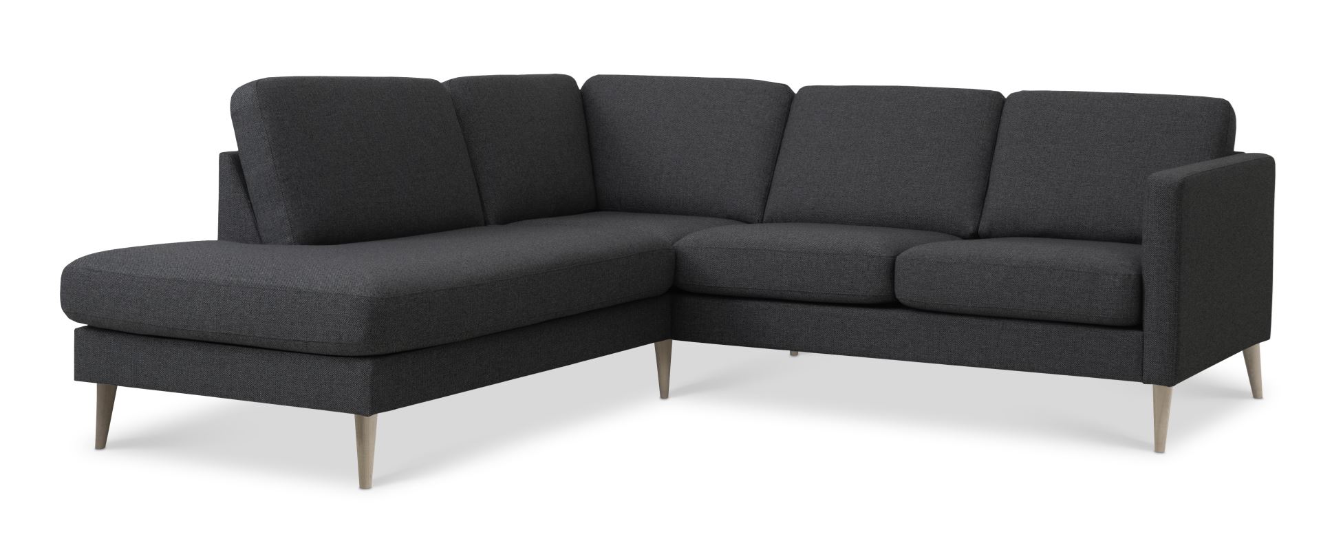 Ask Sæt 52 Lille Oe Sofa Venstre Chaiselong Antracitgrå Polyester Stof Og Natur Træ
