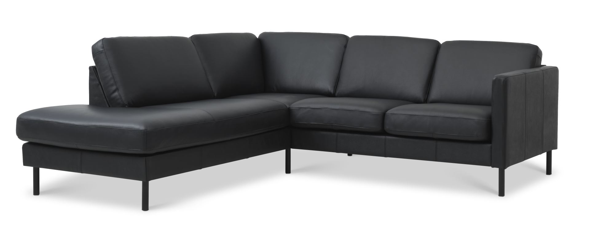 Ask Sæt 52 Lille Oe Sofa Venstre Chaiselong Sort Semianilin Læder Og Sort Metal