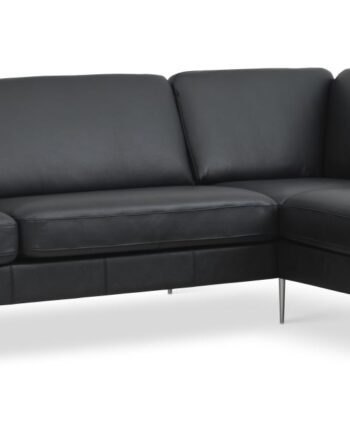 Ask Sæt 61 Stor Oe Sofa     Højre Chaiselong Sort Semianilin Læder Og Børstet Aluminium