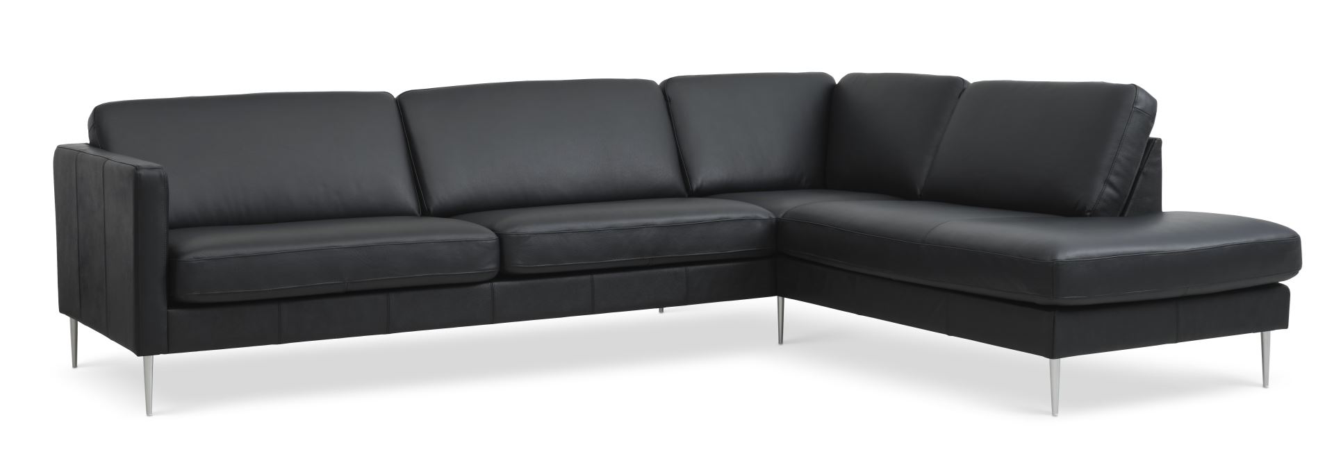 Ask Sæt 61 Stor Oe Sofa Højre Chaiselong Sort Semianilin Læder Og Børstet Aluminium