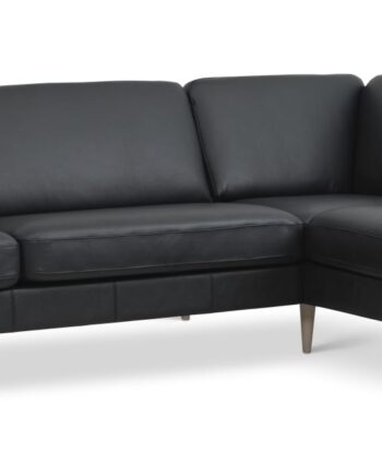 Ask Sæt 61 Stor Oe Sofa     Højre Chaiselong Sort Semianilin Læder Og Natur Træ