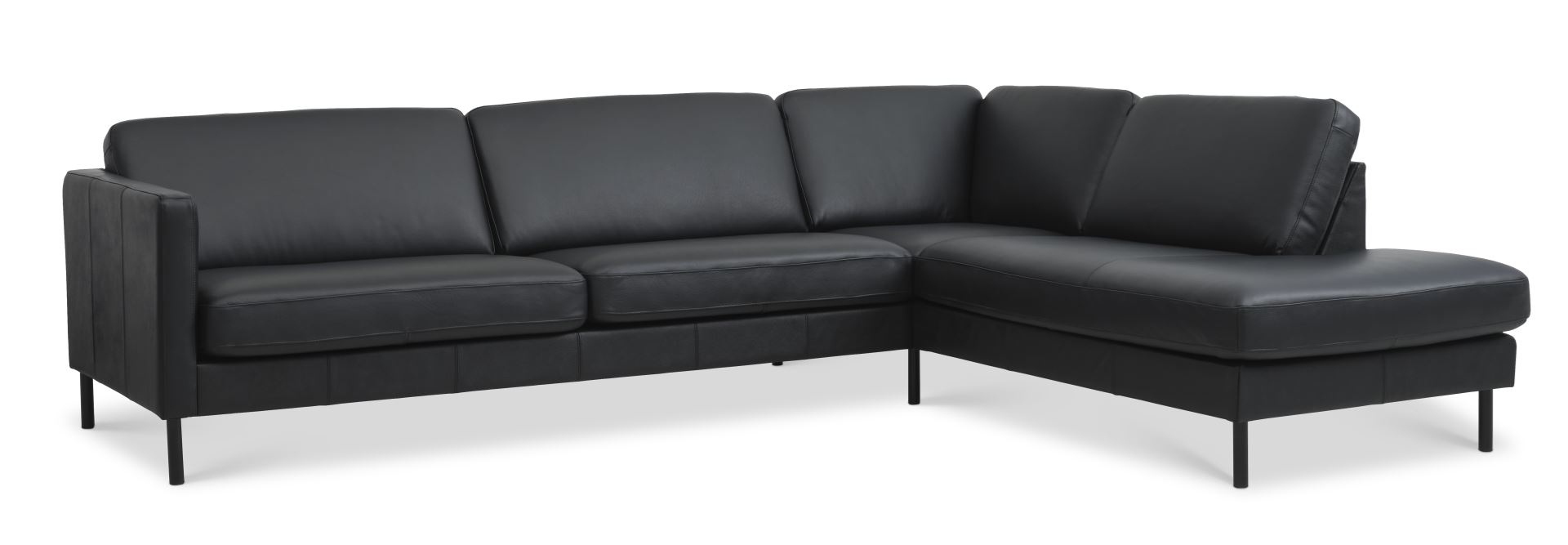 Ask Sæt 61 Stor Oe Sofa Højre Chaiselong Sort Semianilin Læder Og Sort Metal