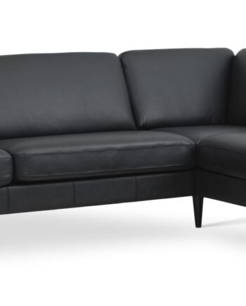 Ask Sæt 61 Stor Oe Sofa     Højre Chaiselong Sort Semianilin Læder Og Sort Træ