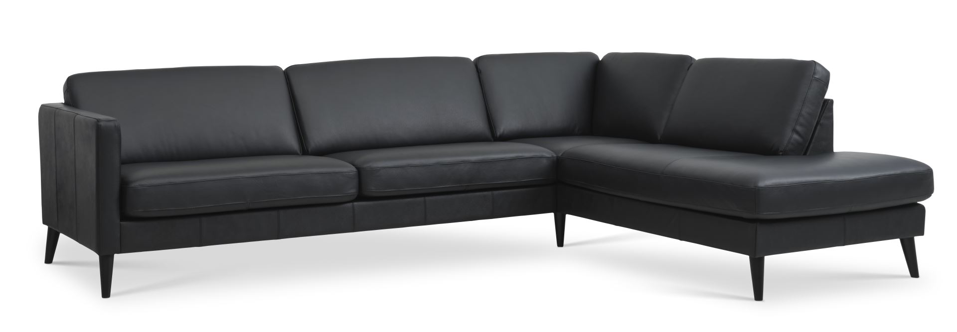 Ask Sæt 61 Stor Oe Sofa Højre Chaiselong Sort Semianilin Læder Og Sort Træ