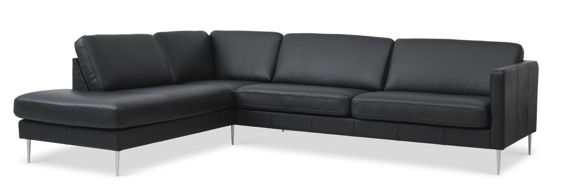 Ask Sæt 60 Stor Oe Sofa Venstre Chaiselong Sort Semianilin Læder Og Børstet Aluminium