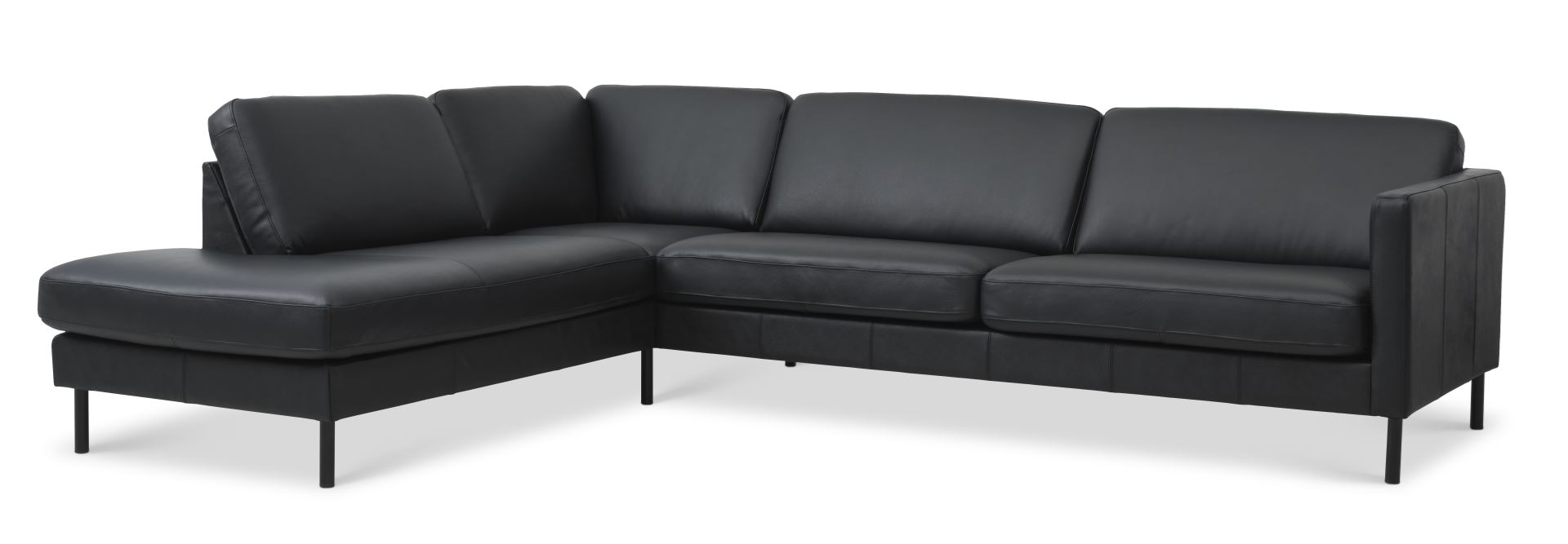 Ask Sæt 60 Stor Oe Sofa Venstre Chaiselong Sort Semianilin Læder Og Sort Metal