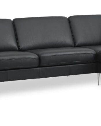 Ask Sæt 55   Oe Sofa     Højre Chaiselong Sort Semianilin Læder Og Børstet Aluminium