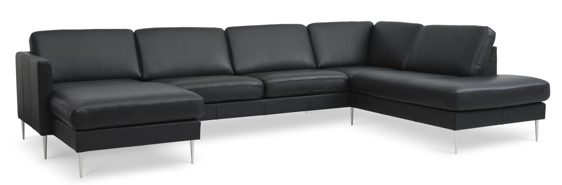 Ask Sæt 55 Oe Sofa Højre Chaiselong Sort Semianilin Læder Og Børstet Aluminium