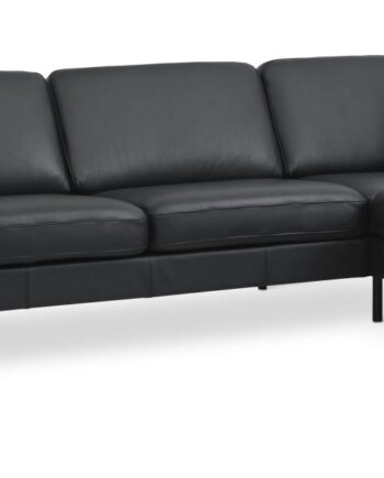Ask Sæt 55   Oe Sofa     Højre Chaiselong Sort Semianilin Læder Og Sort Metal