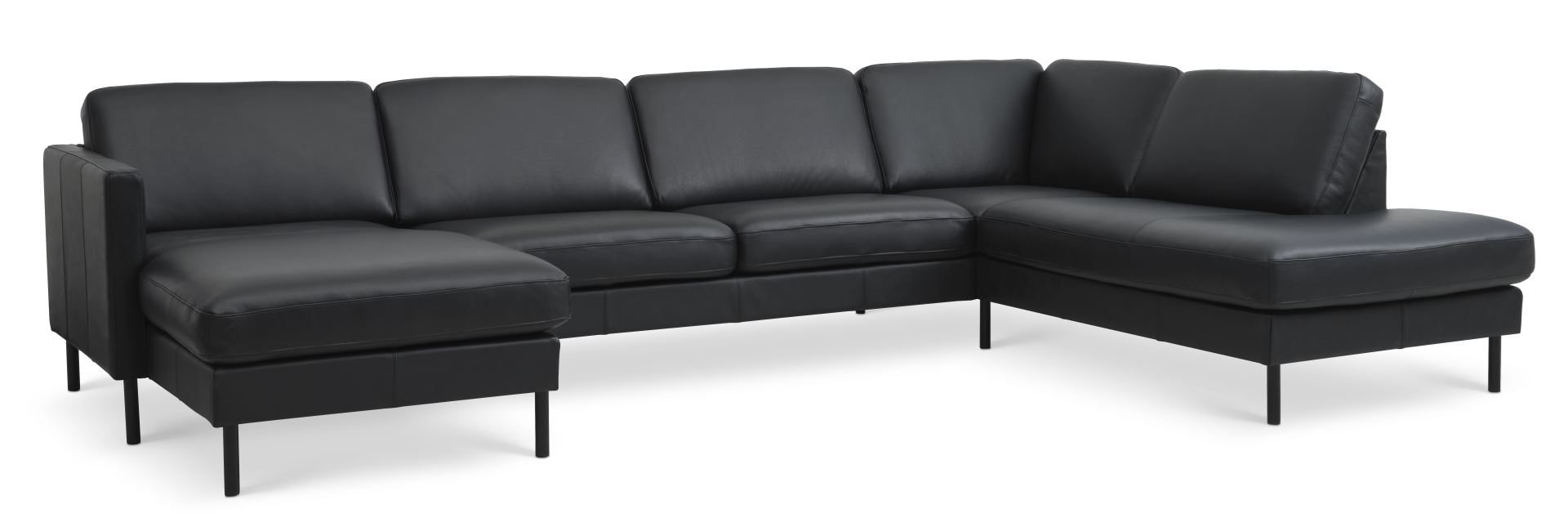 Ask Sæt 55 Oe Sofa Højre Chaiselong Sort Semianilin Læder Og Sort Metal