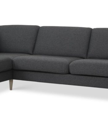 Ask Sæt 54   Oe Sofa     Venstre Chaiselong Antracitgrå Polyester Stof Og Natur Træ