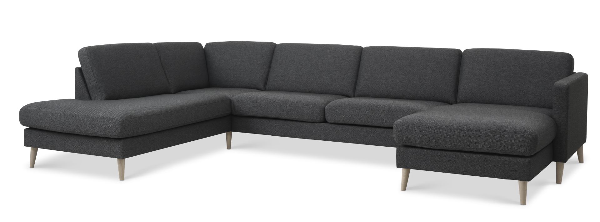 Ask Sæt 54 Oe Sofa Venstre Chaiselong Antracitgrå Polyester Stof Og Natur Træ