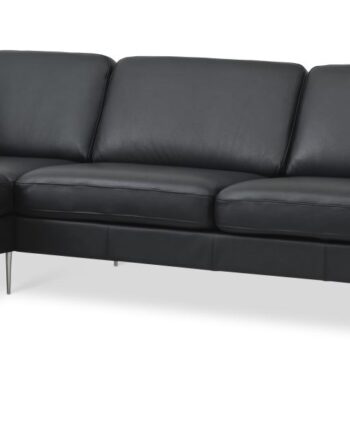 Ask Sæt 54   Oe Sofa     Venstre Chaiselong Sort Semianilin Læder Og Børstet Aluminium