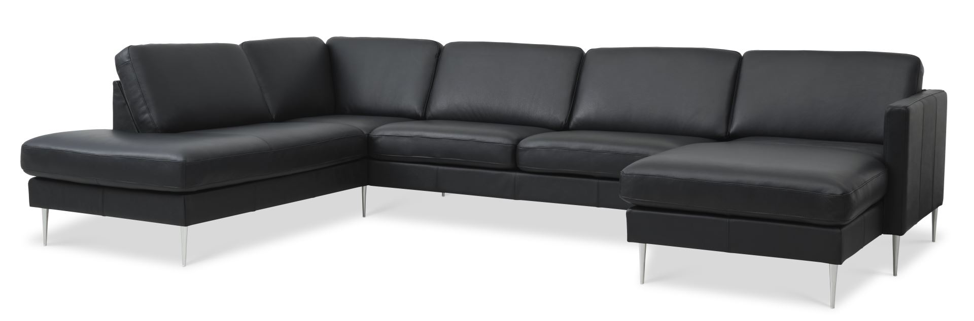 Ask Sæt 54 Oe Sofa Venstre Chaiselong Sort Semianilin Læder Og Børstet Aluminium