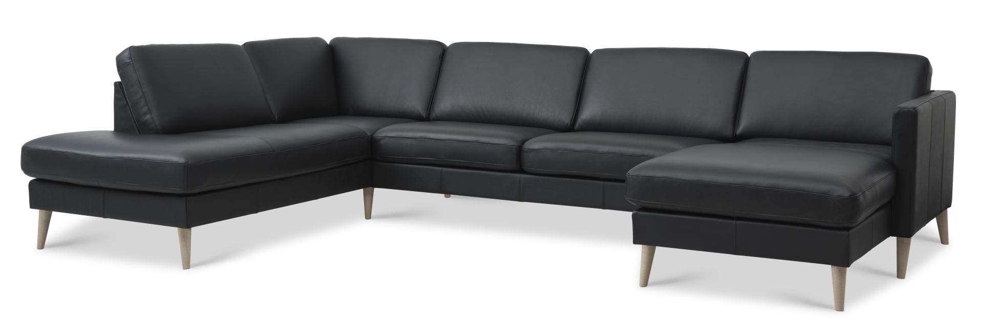 Ask Sæt 54 Oe Sofa Venstre Chaiselong Sort Semianilin Læder Og Natur Træ