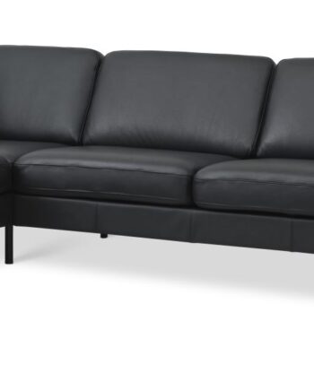 Ask Sæt 54   Oe Sofa     Venstre Chaiselong Sort Semianilin Læder Og Sort Metal