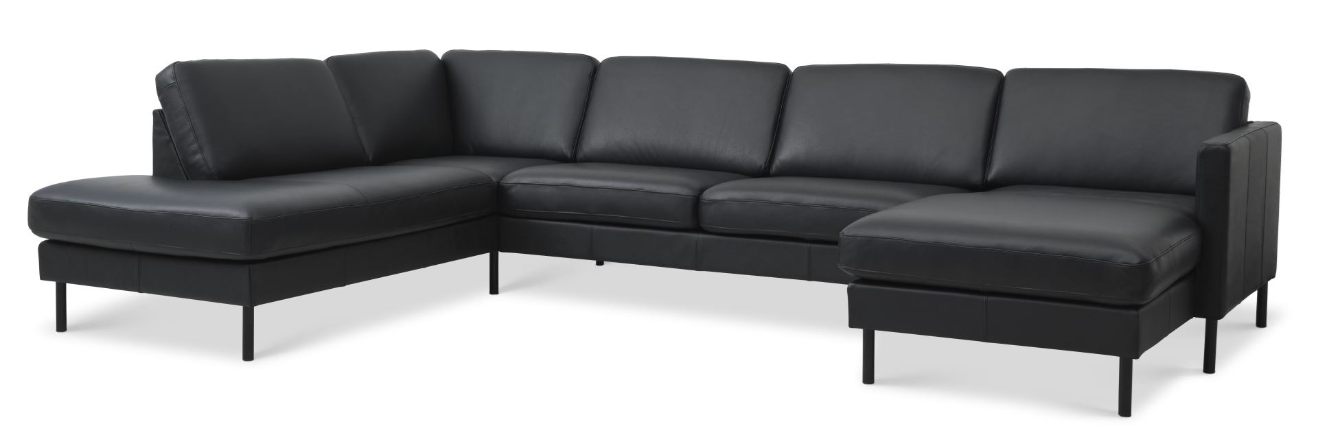 Ask Sæt 54 Oe Sofa Venstre Chaiselong Sort Semianilin Læder Og Sort Metal