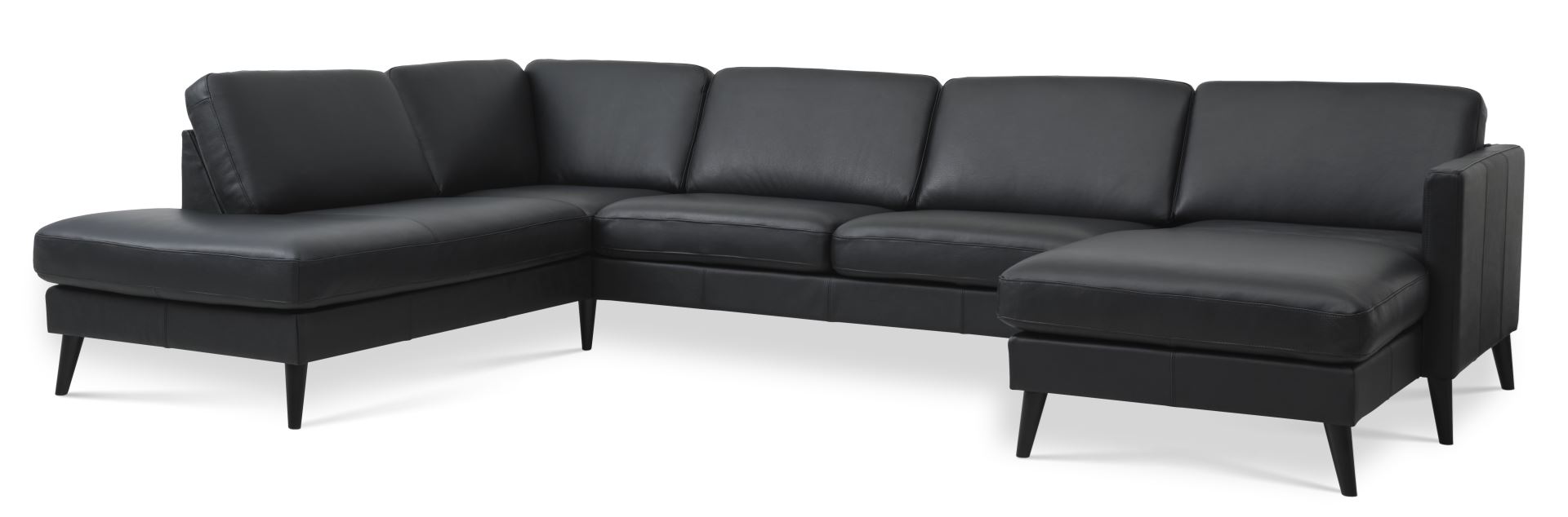 Ask Sæt 54 Oe Sofa Venstre Chaiselong Sort Semianilin Læder Og Sort Træ