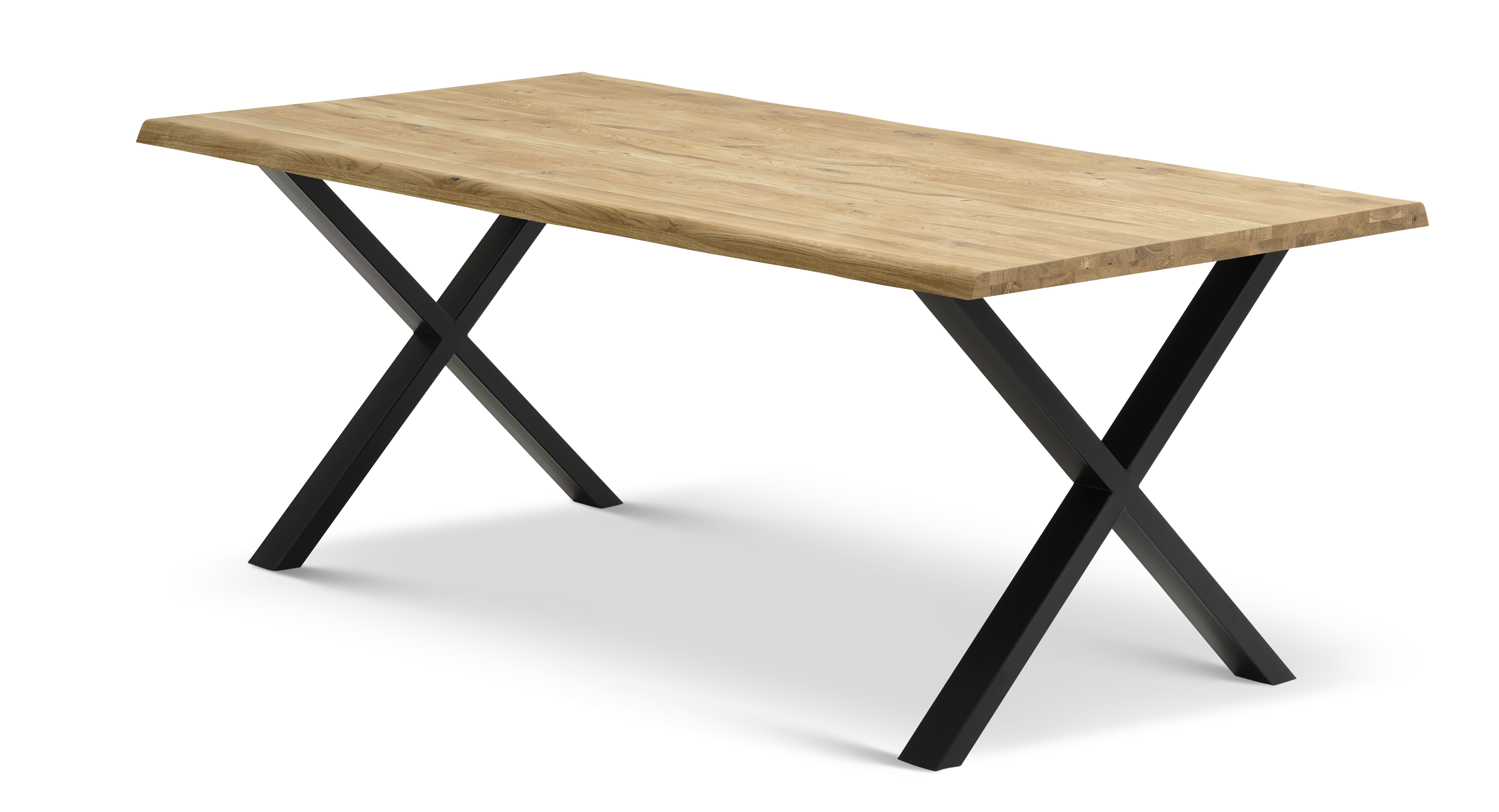 Atlantic Spisebord Med Bølget Kant 40 Mm     Udtræk Natur Egetræ Og Sort Metal  95x200
