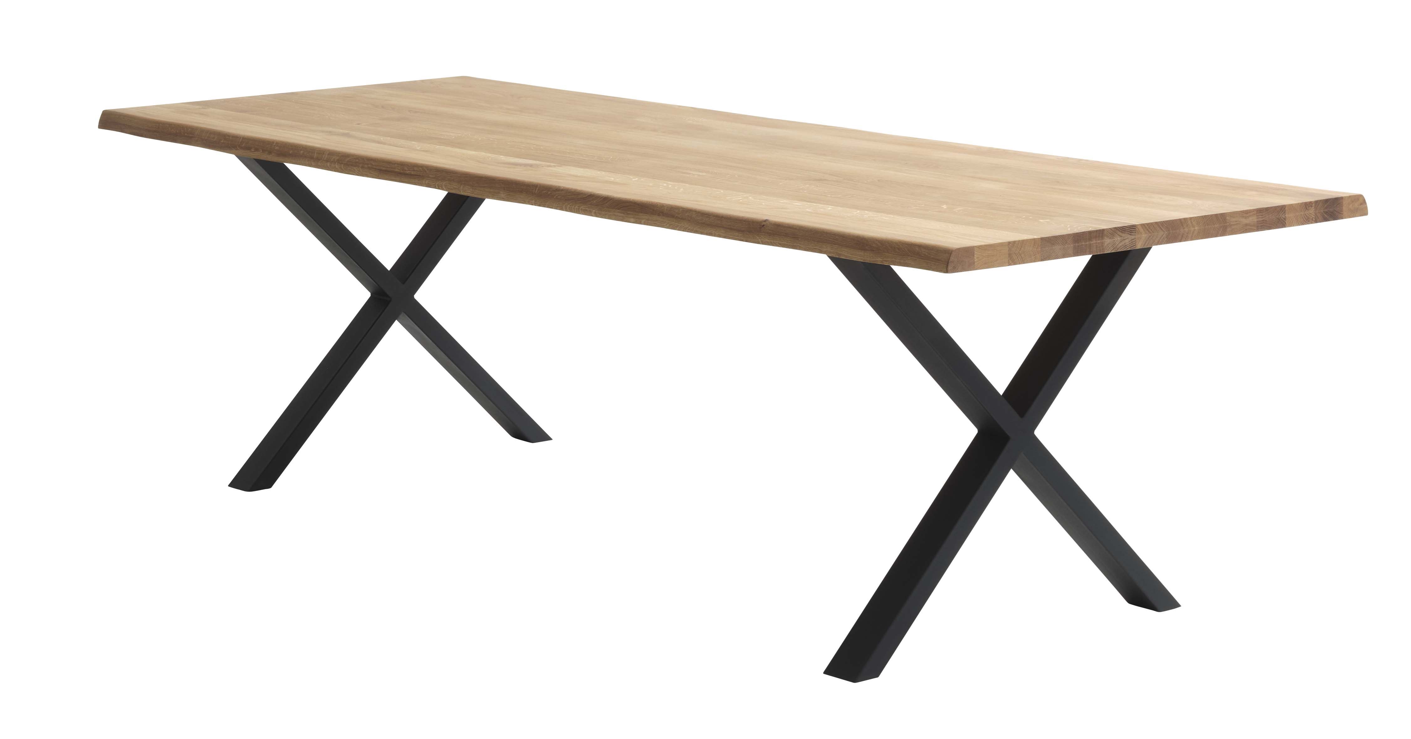 Atlantic Spisebord Med Bølget Kant 40 Mm     Udtræk Natur Egetræ Og Sort Metal  95x260