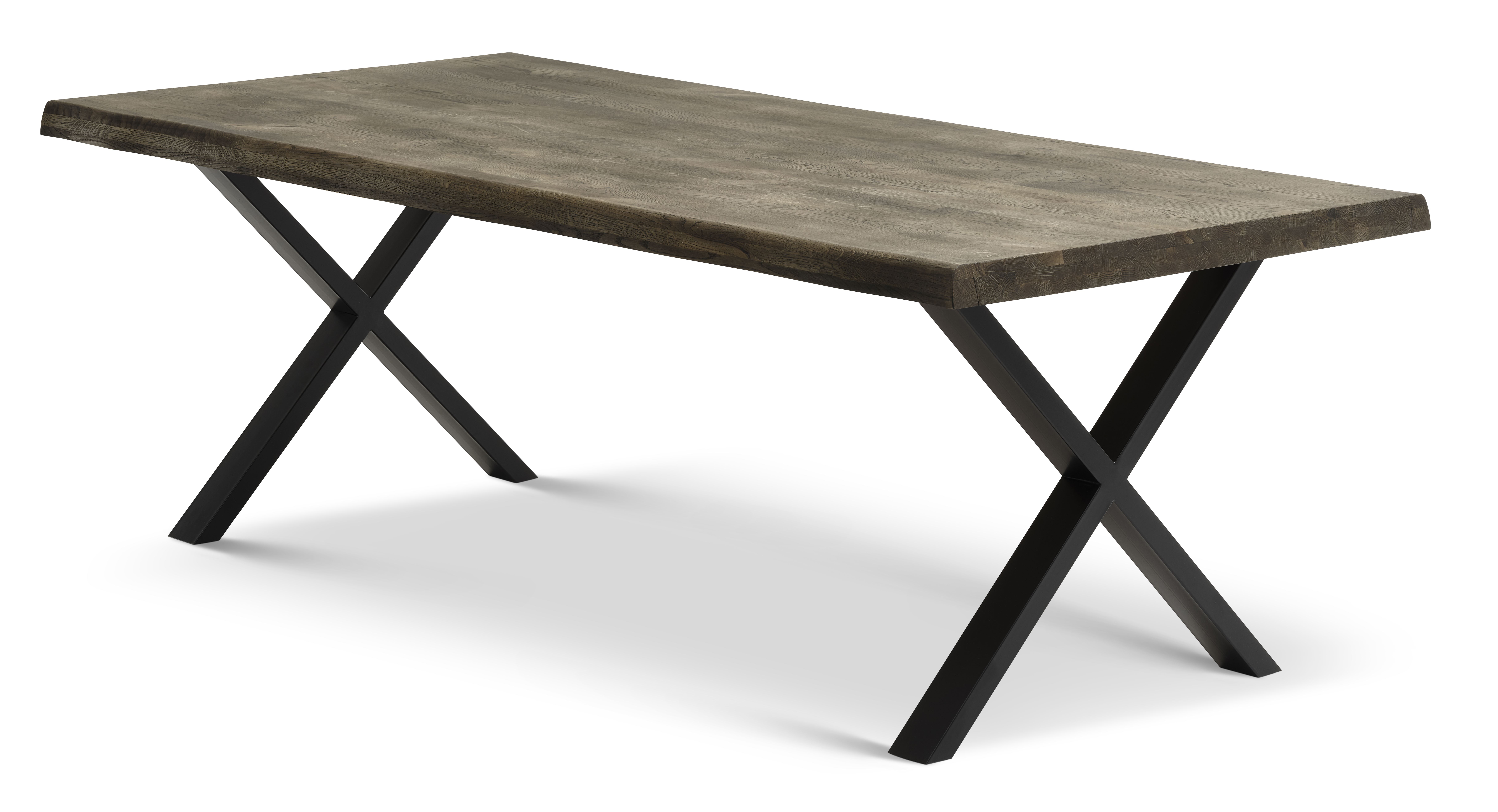 Atlantic Spisebord Med Bølget Kant 60 Mm     Udtræk Røgfarvet Egetræ Og Sort Metal  100x220