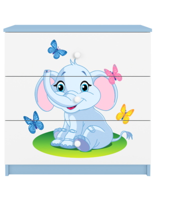 Babydreams Børnekommode Med Elefant Med Sommerfugle       Skuffer Hvid Og Blå Laminat