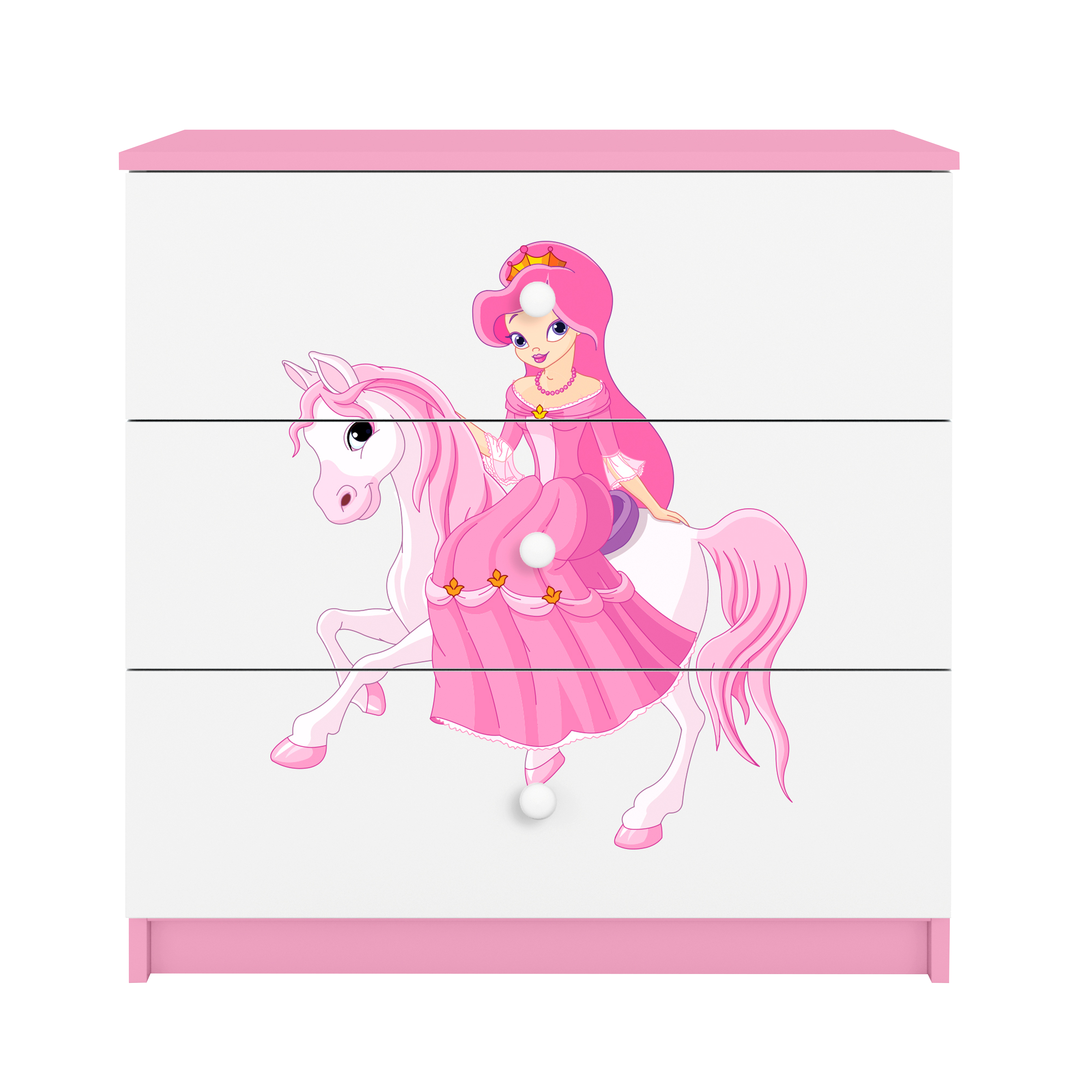 Babydreams Børnekommode Med Prinsesse På Hest       Skuffer Hvid Og Lyserød Laminat