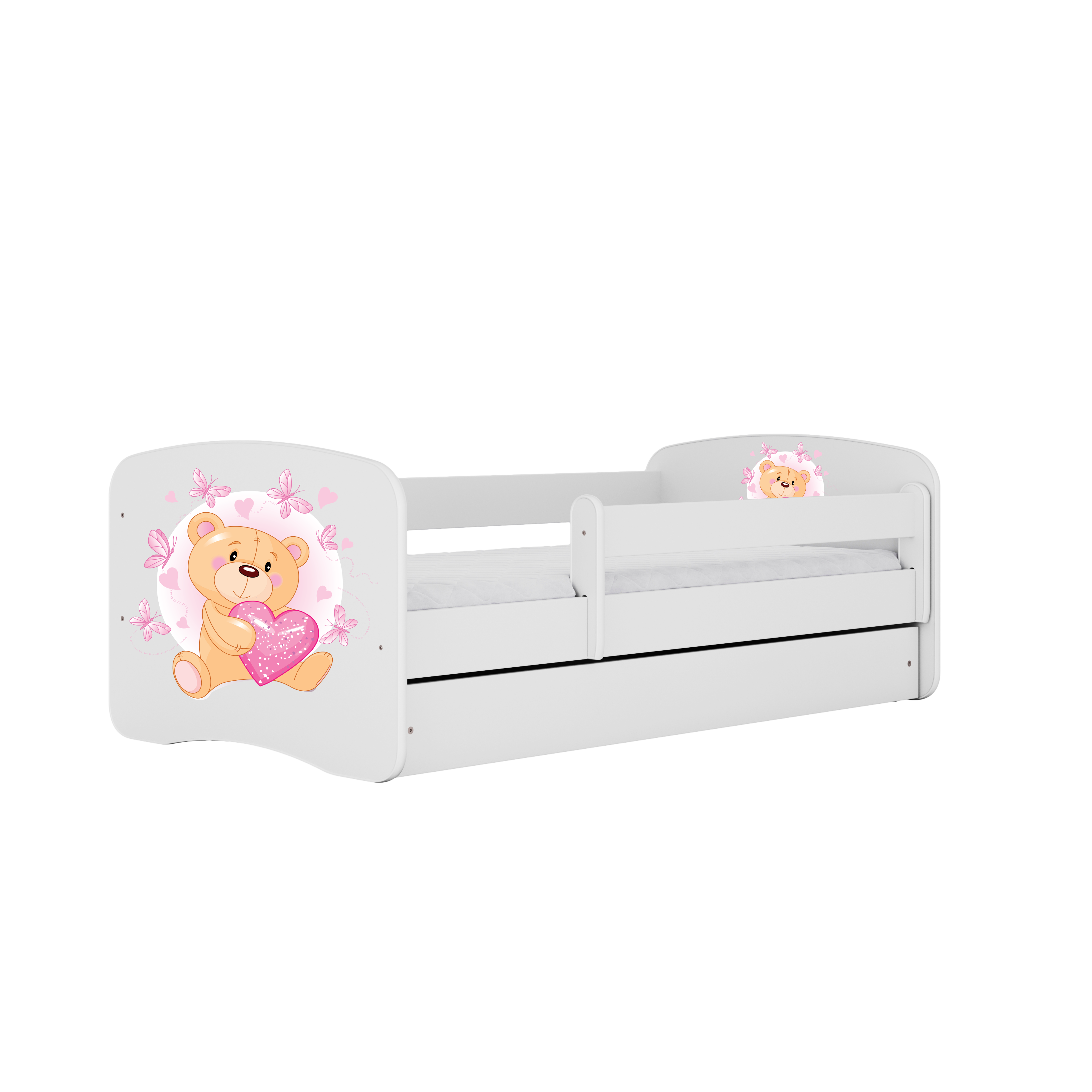 Babydreams Juniorseng Med Bamse Og Sommerfugle     Madras  Sengehest  Skuffe Hvid Laminat  180x80
