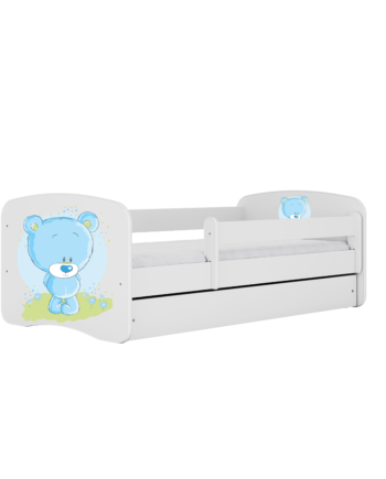 Babydreams Juniorseng Med Blå Bamse     Madras  Sengehest  Skuffe Hvid Laminat  180x80