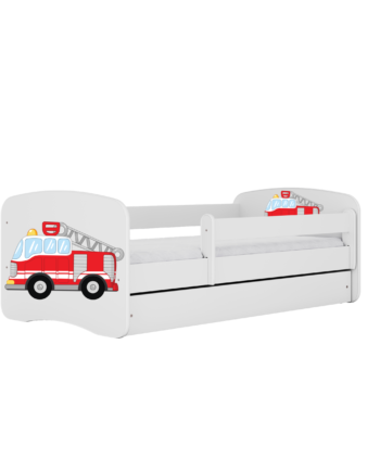 Babydreams Juniorseng Med Brandbil     Madras  Sengehest  Skuffe Hvid Laminat  140x70