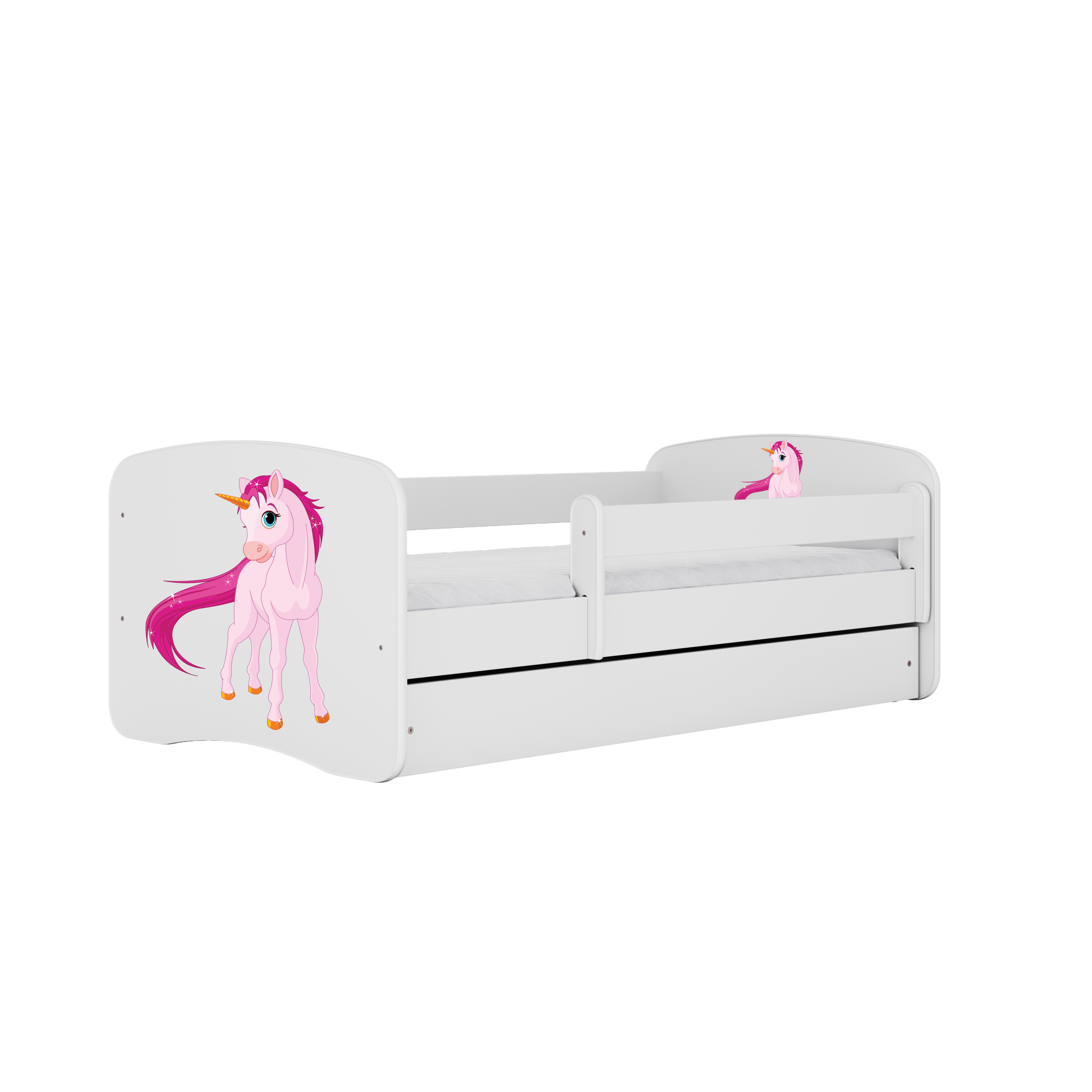 Babydreams Juniorseng Med Enhjørning     Madras  Sengehest Og Skuffe Hvid Laminat  180x80