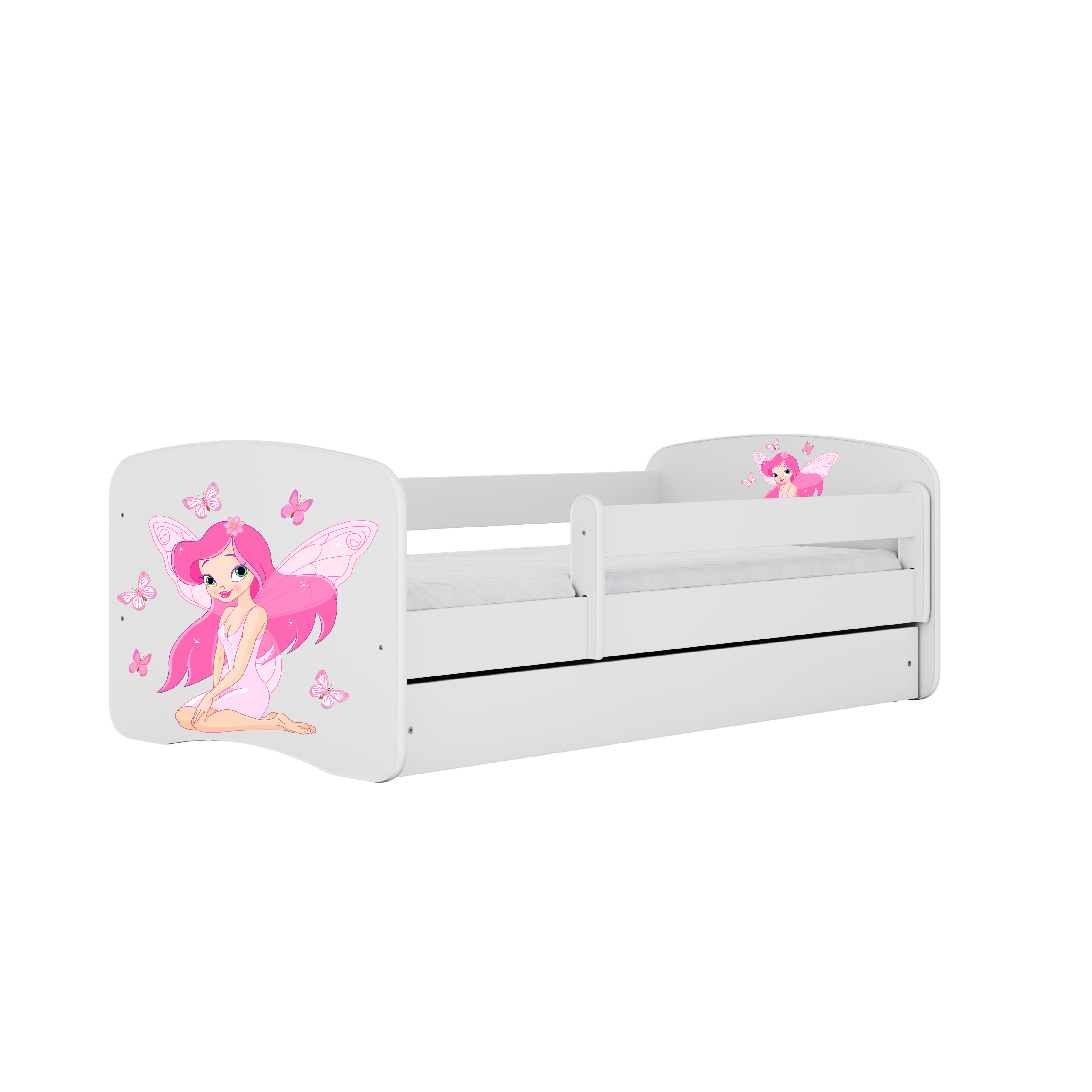 Babydreams Juniorseng Med Fe Med Sommerfugle     Madras  Sengehest  Skuffe Hvid Laminat  180x80