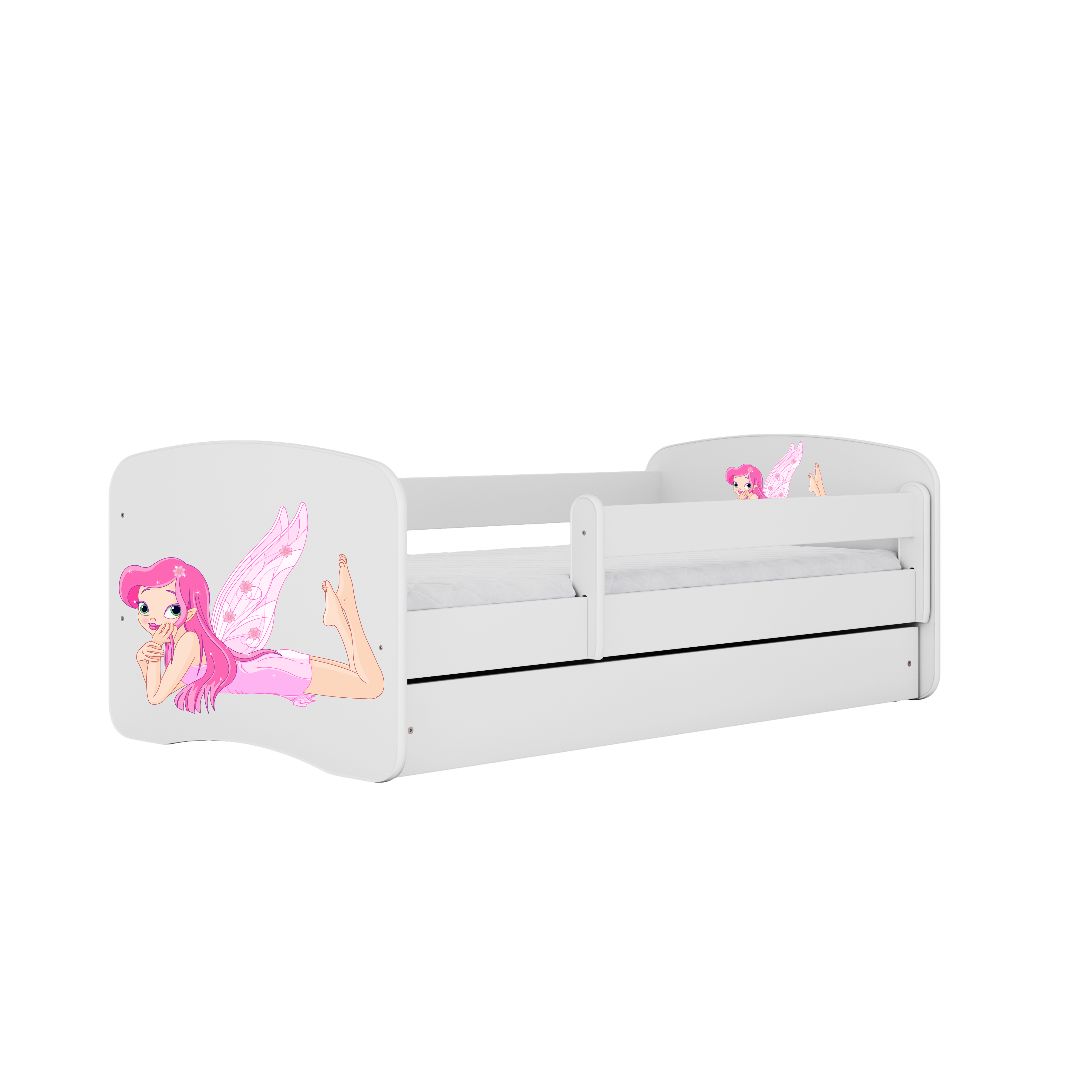 Babydreams Juniorseng Med Fe Med Vinger     Madras  Sengehest  Skuffe Hvid Laminat  140x70