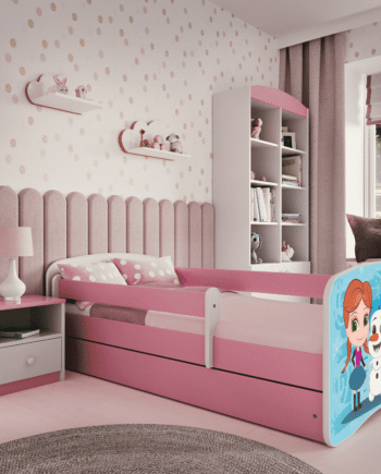 Babydreams Juniorseng Med Frost     Madras  Sengehest Og Skuffe Hvid Og Lyserød Laminat  180x80