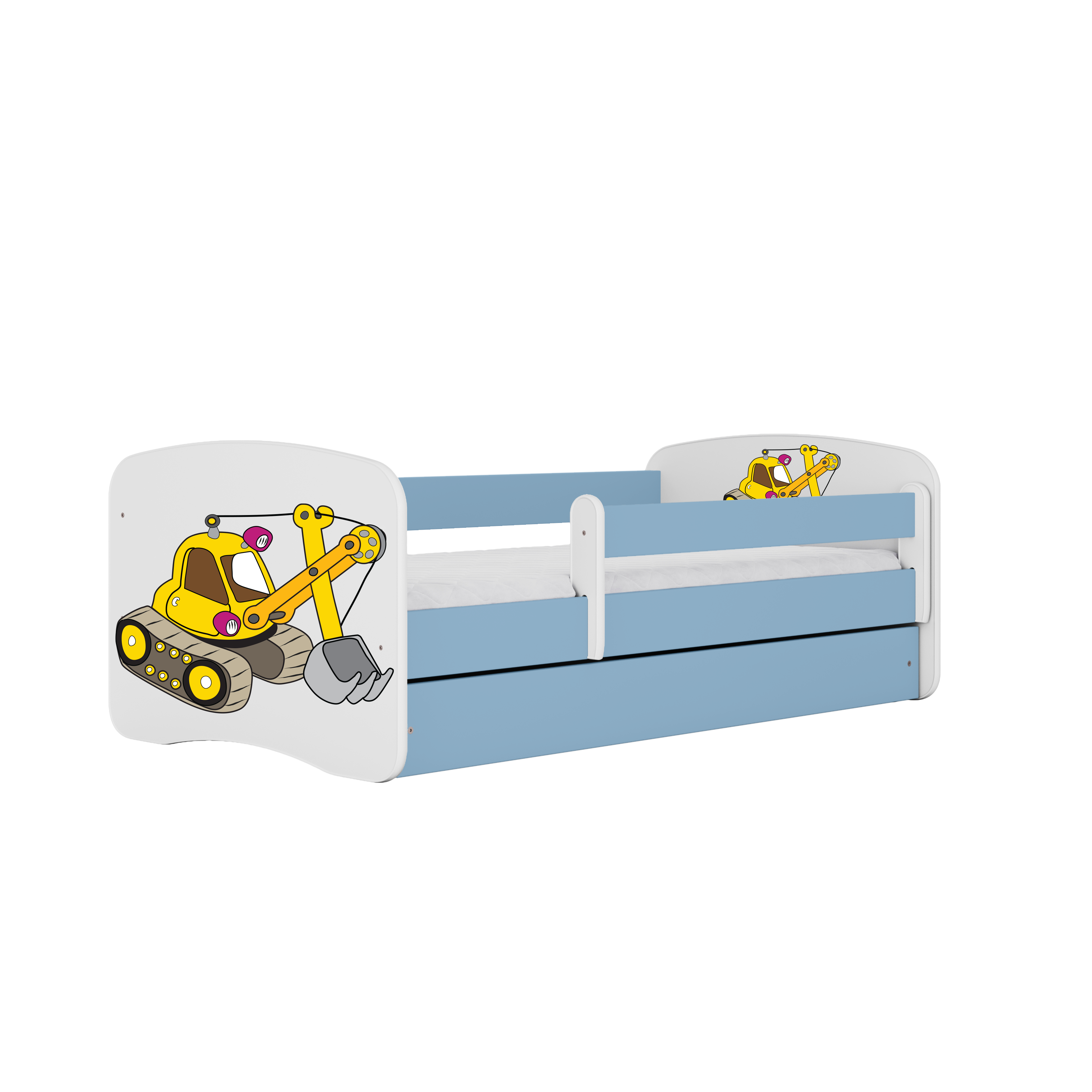Babydreams Juniorseng Med Gravemaskine     Madras  Sengehest  Skuffe Hvid Og Blå Laminat  140x70