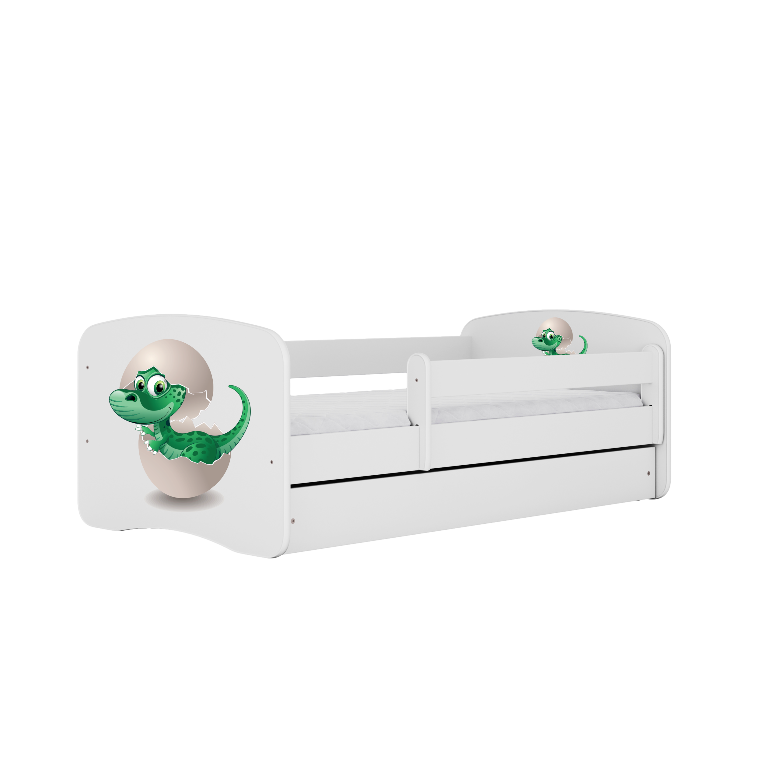 Babydreams Juniorseng Med Lille Dino Madras Sengehest Og Skuffe Hvid Laminat 160x80