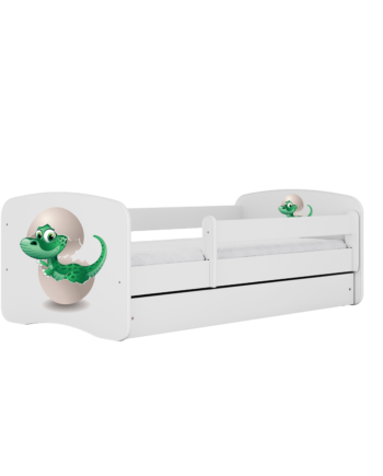 Babydreams Juniorseng Med Lille Dino     Madras  Sengehest Og Skuffe Hvid Laminat  140x70