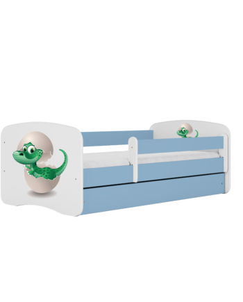 Babydreams Juniorseng Med Lille Dino     Madras  Sengehest  Skuffe Hvid Og Blå Laminat  140x70